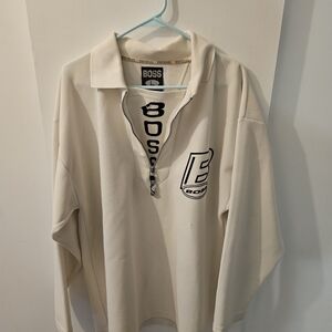 BOSS Cream Long Sleeve Polo Shirt Quarter Zip Up